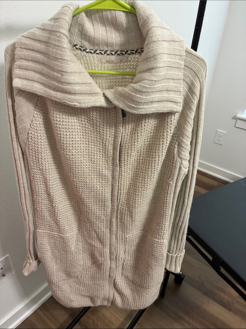 Prana Cream Ribbed Shawl-Collar Zip Cardigan